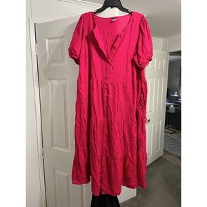 Old Navy Hot Pink Short Sleeve Maxi Button Up Dress